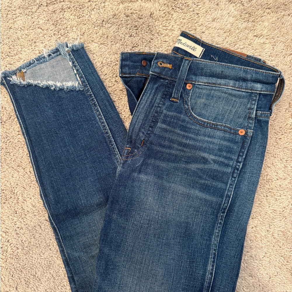 Madewell Dark Blue Distressed Ankle Jeans